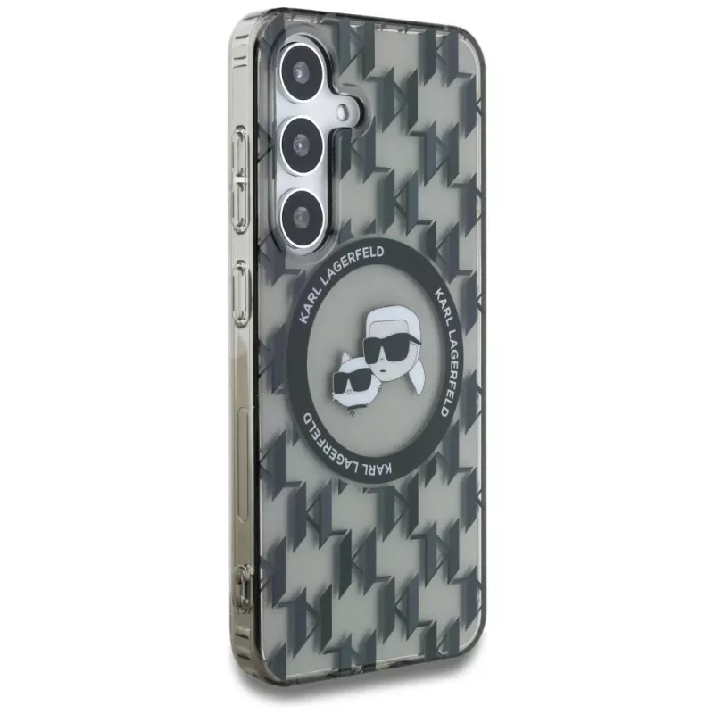 Karl Lagerfeld Button Karl & Choupette Heads On KL Pattern Custodia MagSafe per Samsung Galaxy S25 nero