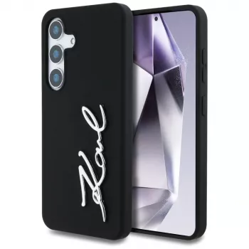 KARL LAGERFELD Silicone Metal Signature Logo Custodia per Samsung Galaxy S25, nero