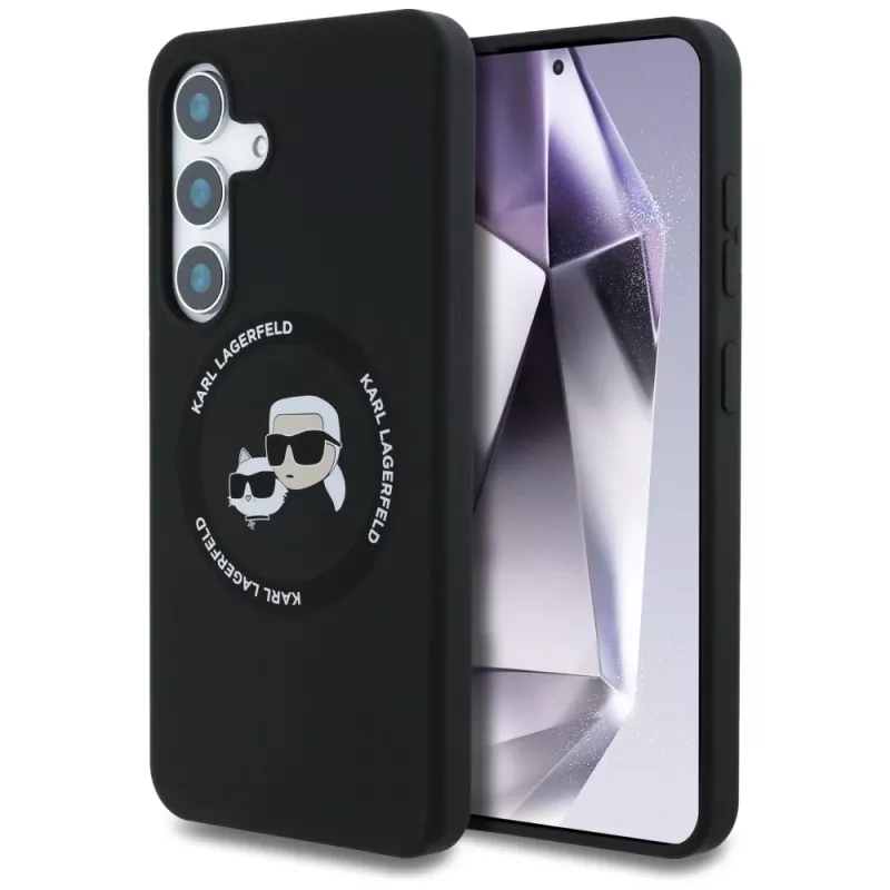 Karl Lagerfeld Silicone DoubleHeads And Circle Custodia MagSafe per Samsung Galaxy S25, nero