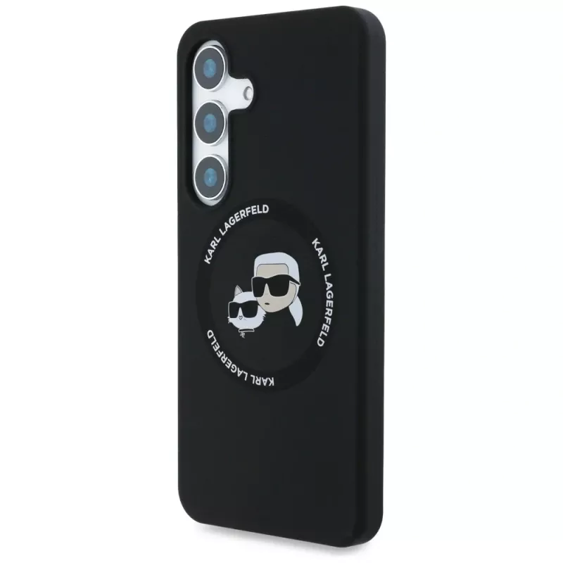 Karl Lagerfeld Silicone DoubleHeads And Circle Custodia MagSafe per Samsung Galaxy S25, nero