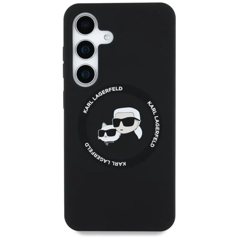 Karl Lagerfeld Silicone DoubleHeads And Circle Custodia MagSafe per Samsung Galaxy S25, nero