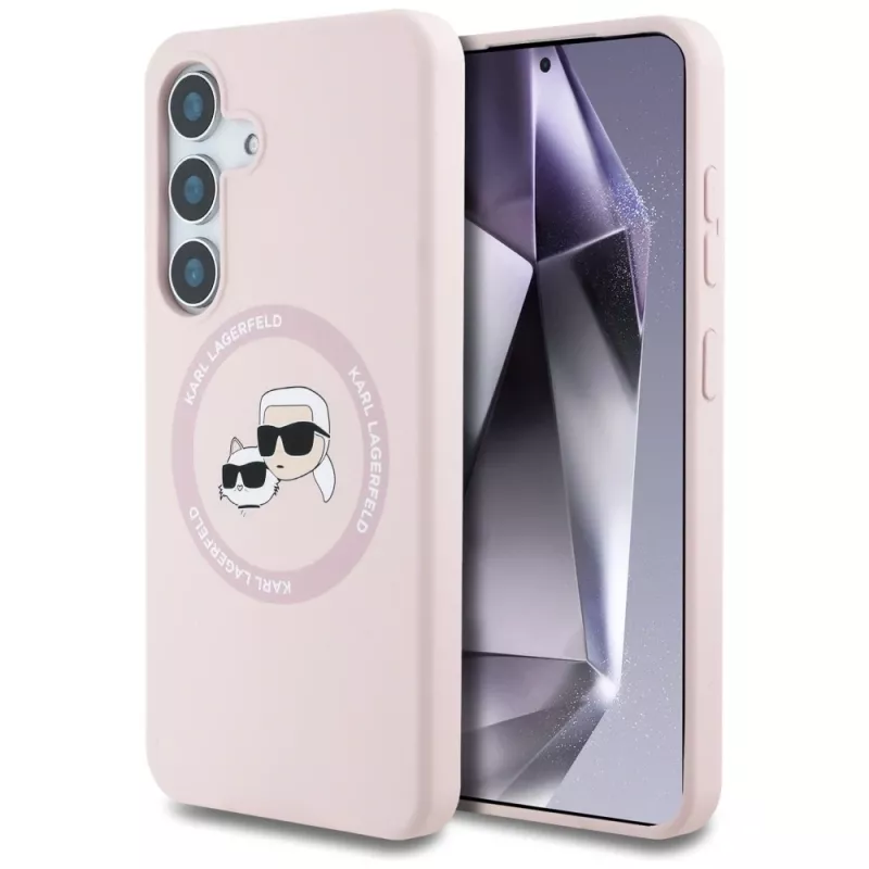 Karl Lagerfeld Silicone DoubleHeads And Circle Custodia MagSafe per Samsung Galaxy S25+ rosa