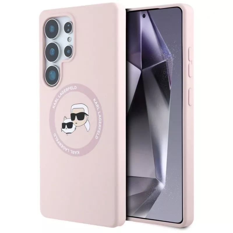 Karl Lagerfeld Silicone DoubleHeads & Circle Custodia MagSafe per Samsung Galaxy S25 Ultra, rosa
