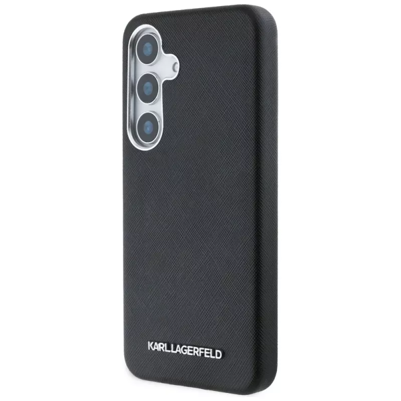 Karl Lagerfeld Saffiano FullWrapped Elongated Metal Logo Custodia MagSafe per Samsung Galaxy S25, nero