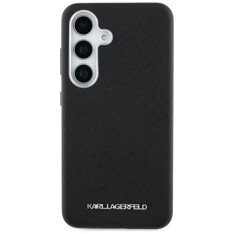 Karl Lagerfeld Saffiano FullWrapped Elongated Metal Logo Custodia MagSafe per Samsung Galaxy S25, nero