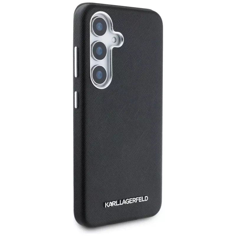 Karl Lagerfeld Saffiano FullWrapped Elongated Metal Logo Custodia MagSafe per Samsung Galaxy S25, nero