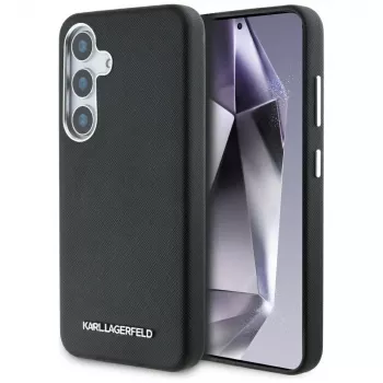 KARL LAGERFELD Saffiano FullWrapped Elongated Metal Logo Custodia MagSafe per Samsung Galaxy S25+, nero