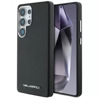 Karl Lagerfeld Saffiano Full-Wrapped Elongated Metal Logo Custodia MagSafe per Samsung Galaxy S25 Ultra, nero