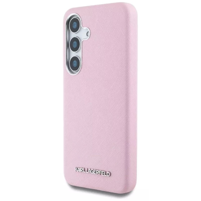 Karl Lagerfeld Saffiano FullWrapped Elongated Metal Logo Custodia MagSafe per Samsung Galaxy S25 rosa