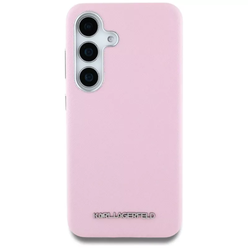 Karl Lagerfeld Saffiano FullWrapped Elongated Metal Logo Custodia MagSafe per Samsung Galaxy S25 rosa