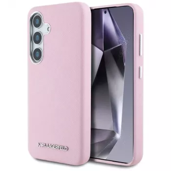 Karl Lagerfeld Saffiano FullWrapped Elongated Metal Logo Custodia MagSafe per Samsung Galaxy S25+ rosa