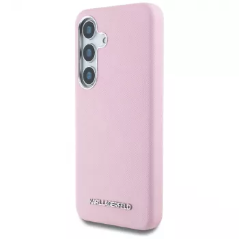 Karl Lagerfeld Saffiano FullWrapped Elongated Metal Logo Custodia MagSafe per Samsung Galaxy S25+ rosa
