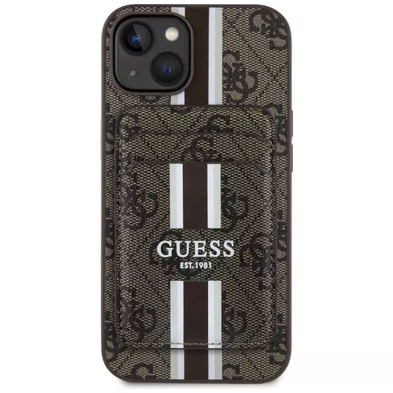 Guess 4G Stripes Custodia portafoglio compatibile MagSafe per iPhone 15 marrone