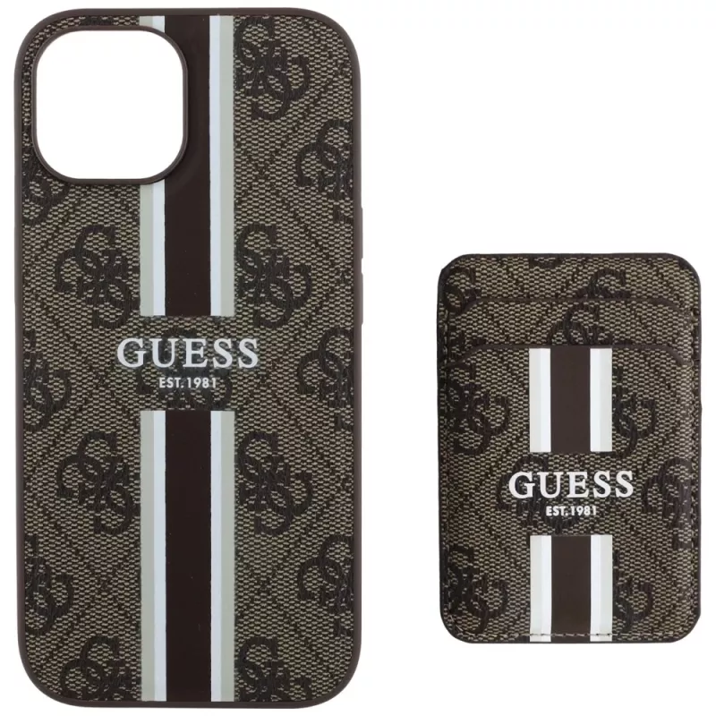 Guess 4G Stripes Custodia portafoglio compatibile MagSafe per iPhone 15 marrone