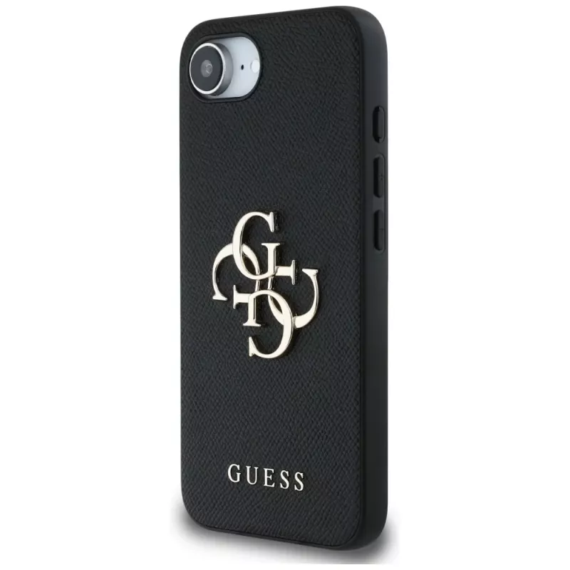 Guess Grained Big 4G Logo Small Classic Logo Custodia per telefono per iPhone 16e (nero)