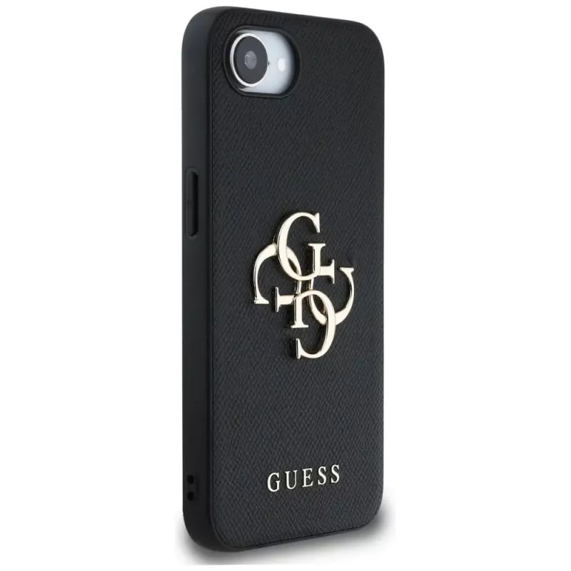 Guess Grained Big 4G Logo Small Classic Logo Custodia per telefono per iPhone 16e (nero)