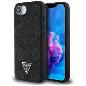 Guess Grained Hot Stamp Peony Triangle Logo Custodia MagSafe per iPhone 16e (nero)