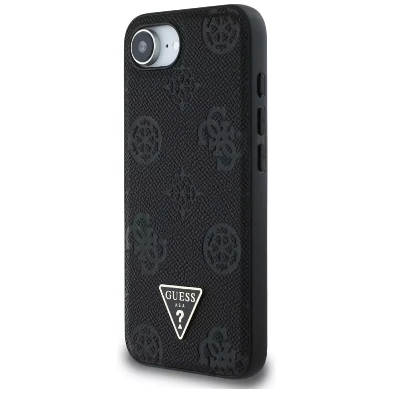 Guess Grained Hot Stamp Peony Triangle Logo Custodia MagSafe per iPhone 16e (nero)