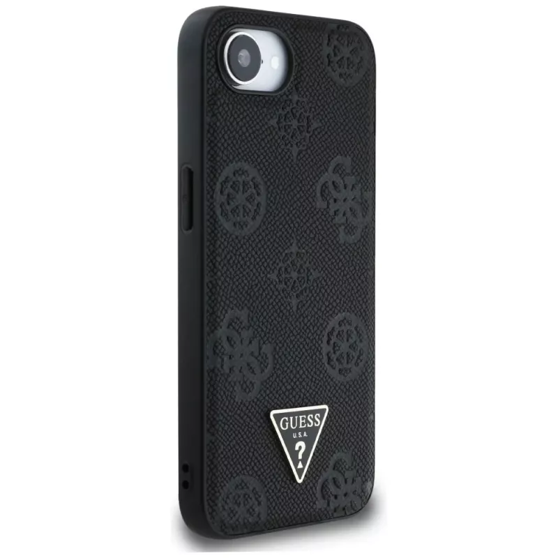 Guess Grained Hot Stamp Peony Triangle Logo Custodia MagSafe per iPhone 16e (nero)