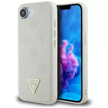 Guess Grained Hot Stamp Peony Triangle Logo Custodia MagSafe per iPhone 16e (beige)