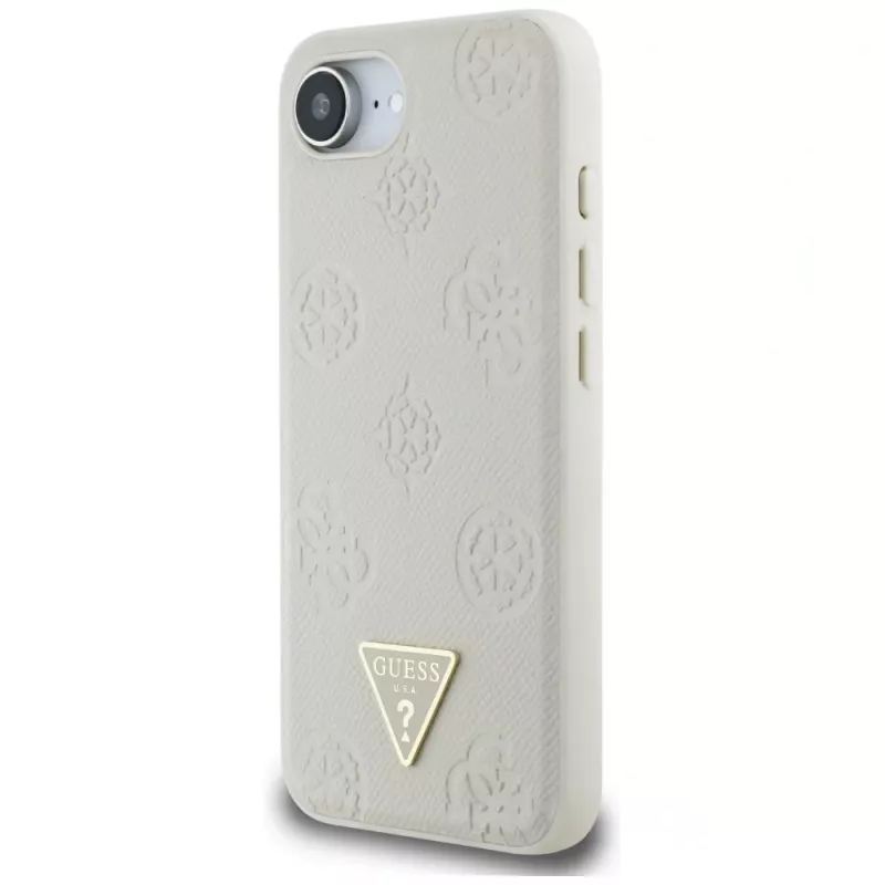 Guess Grained Hot Stamp Peony Triangle Logo Custodia MagSafe per iPhone 16e (beige)