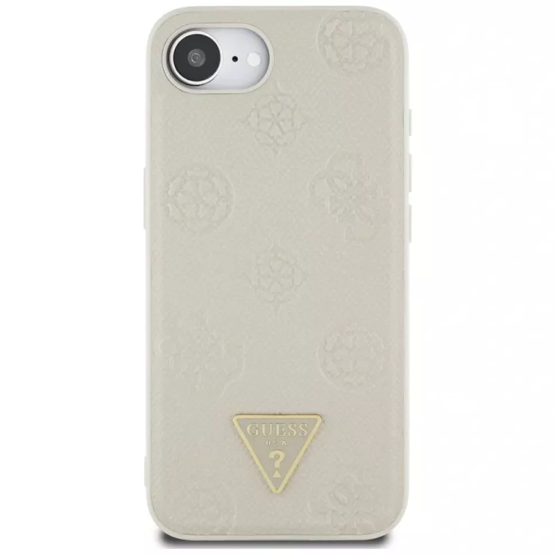 Guess Grained Hot Stamp Peony Triangle Logo Custodia MagSafe per iPhone 16e (beige)