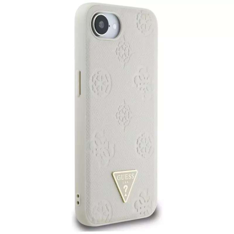 Guess Grained Hot Stamp Peony Triangle Logo Custodia MagSafe per iPhone 16e (beige)