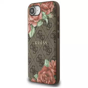 Guess 4G Flowers Print Custodia MagSafe per iPhone 16e / 17e marrone
