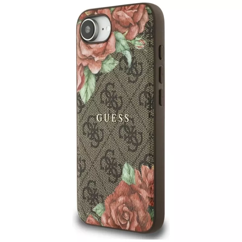 Guess 4G Flowers Print Custodia MagSafe per iPhone 16e / 17e marrone