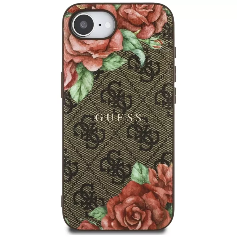 Guess 4G Flowers Print Custodia MagSafe per iPhone 16e / 17e marrone