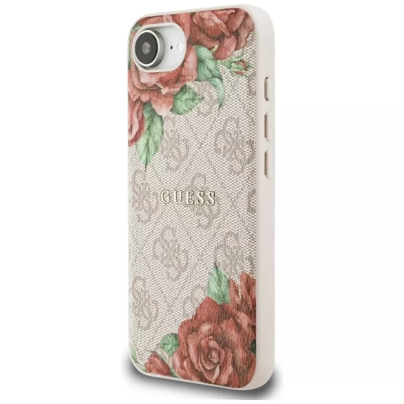 Guess 4G Flowers Print Custodia MagSafe per iPhone 16e / 17e rosa