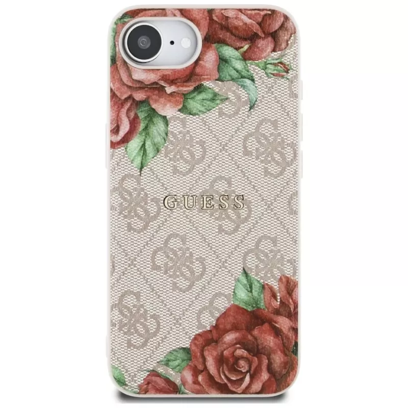 Guess 4G Flowers Print Custodia MagSafe per iPhone 16e / 17e rosa
