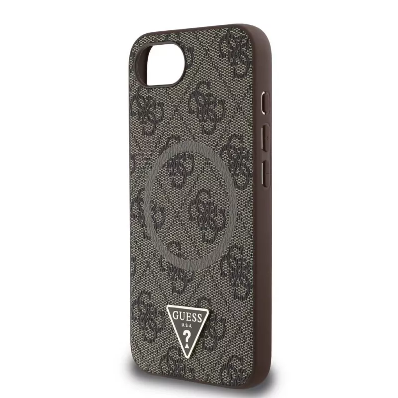 Guess 4G Ring Triangle Logo Custodia MagSafe per iPhone 16e (marrone)