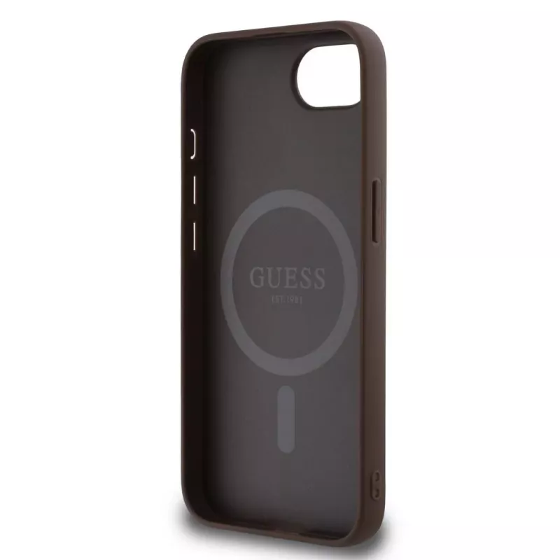 Guess 4G Ring Triangle Logo Custodia MagSafe per iPhone 16e (marrone)