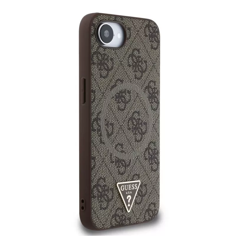 Guess 4G Ring Triangle Logo Custodia MagSafe per iPhone 16e (marrone)