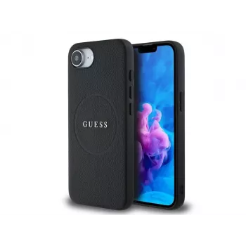 Guess Grained Ring Custodia MagSafe per iPhone 16e (nero)