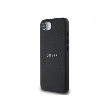 Guess Grained Ring Custodia MagSafe per iPhone 16e (nero)