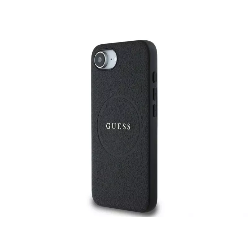 Guess Grained Ring Custodia MagSafe per iPhone 16e (nero)