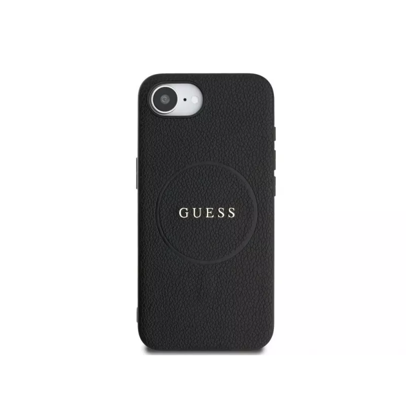 Guess Grained Ring Custodia MagSafe per iPhone 16e (nero)