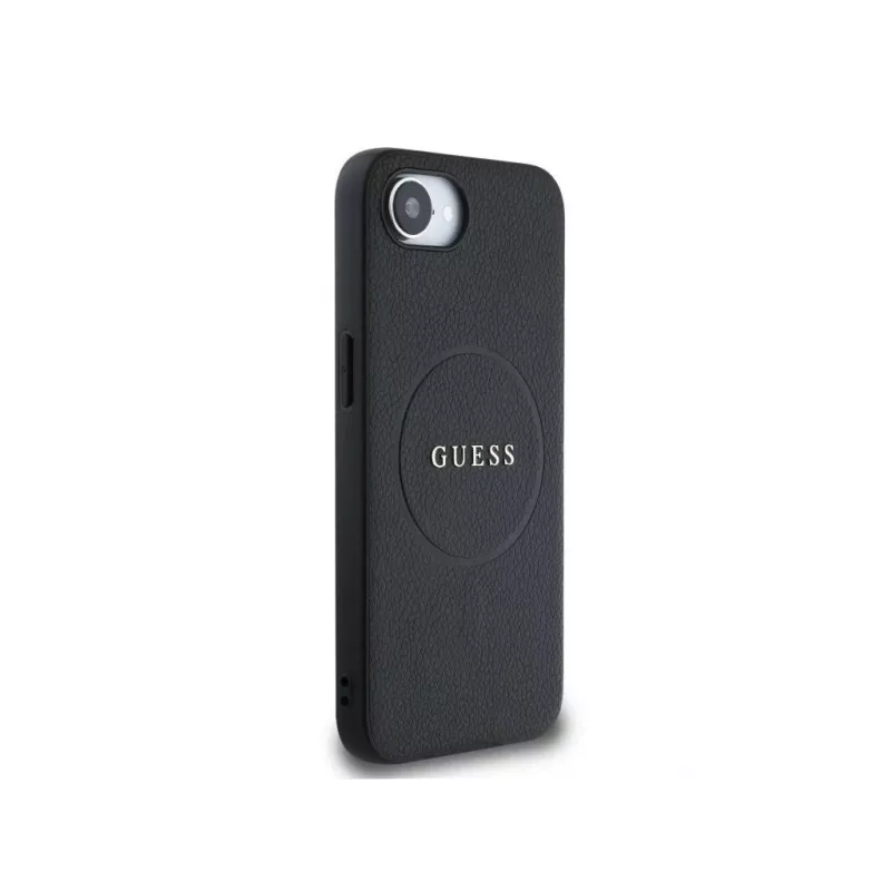 Guess Grained Ring Custodia MagSafe per iPhone 16e (nero)