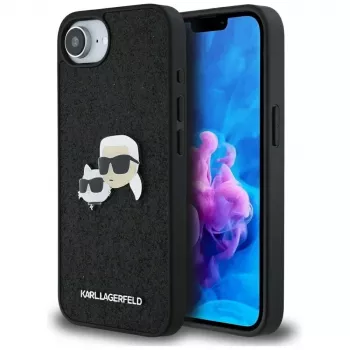 Karl Lagerfeld Fixed Glitter Karl & Choupette Heads Metal Pin Custodia per Apple iPhone 16e (nero)