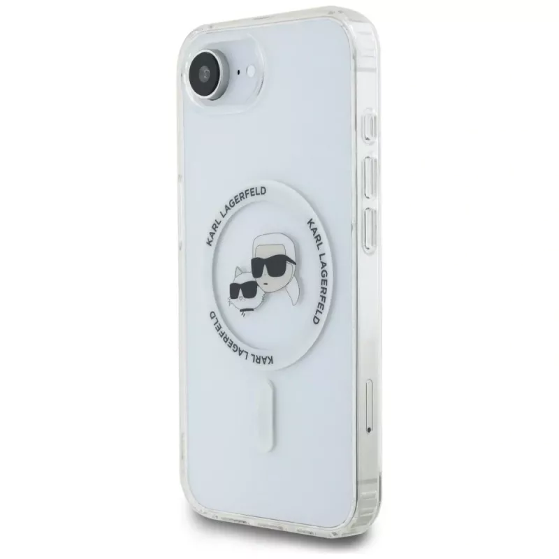 KARL LAGERFELD IML Metal Karl & Choupette Heads Custodia MagSafe per iPhone 16e/17e bianco