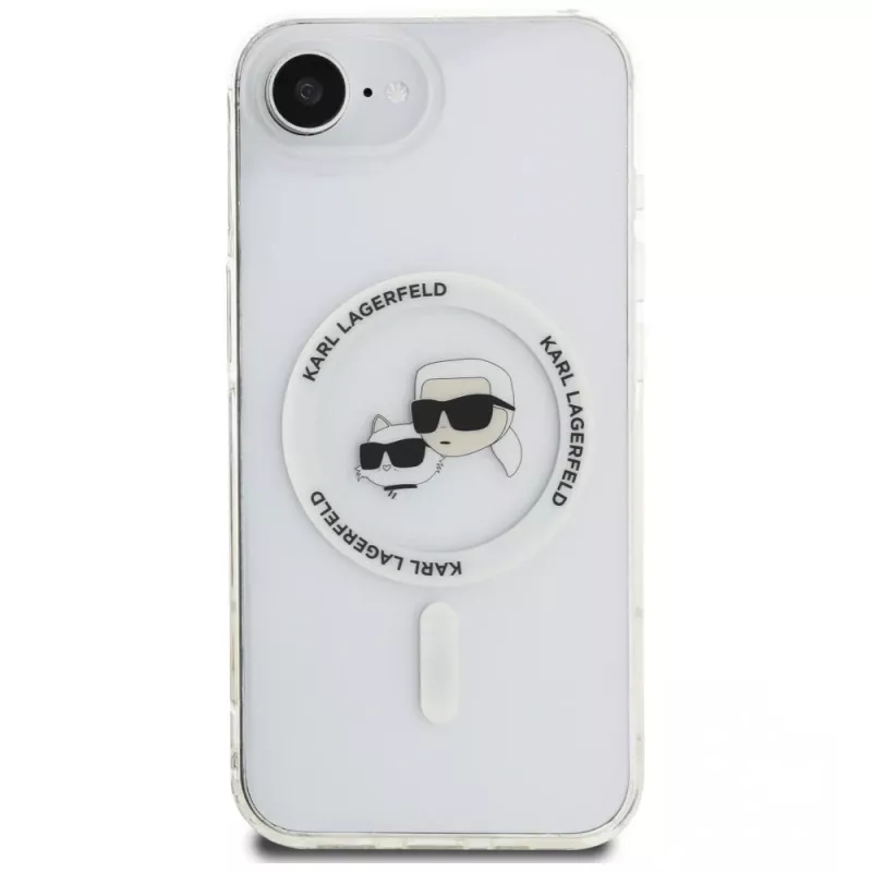 KARL LAGERFELD IML Metal Karl & Choupette Heads Custodia MagSafe per iPhone 16e/17e bianco