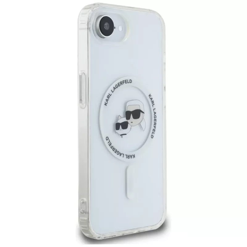 KARL LAGERFELD IML Metal Karl & Choupette Heads Custodia MagSafe per iPhone 16e/17e bianco