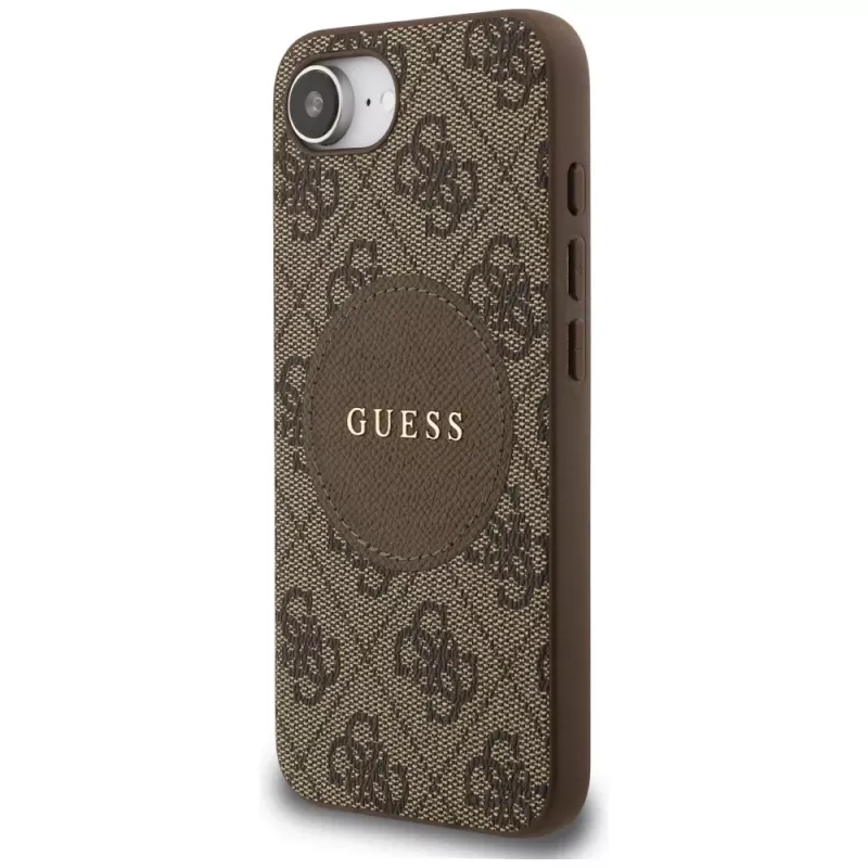 Guess 4G Circle Classic Logo Custodia MagSafe per iPhone 16e (marrone)