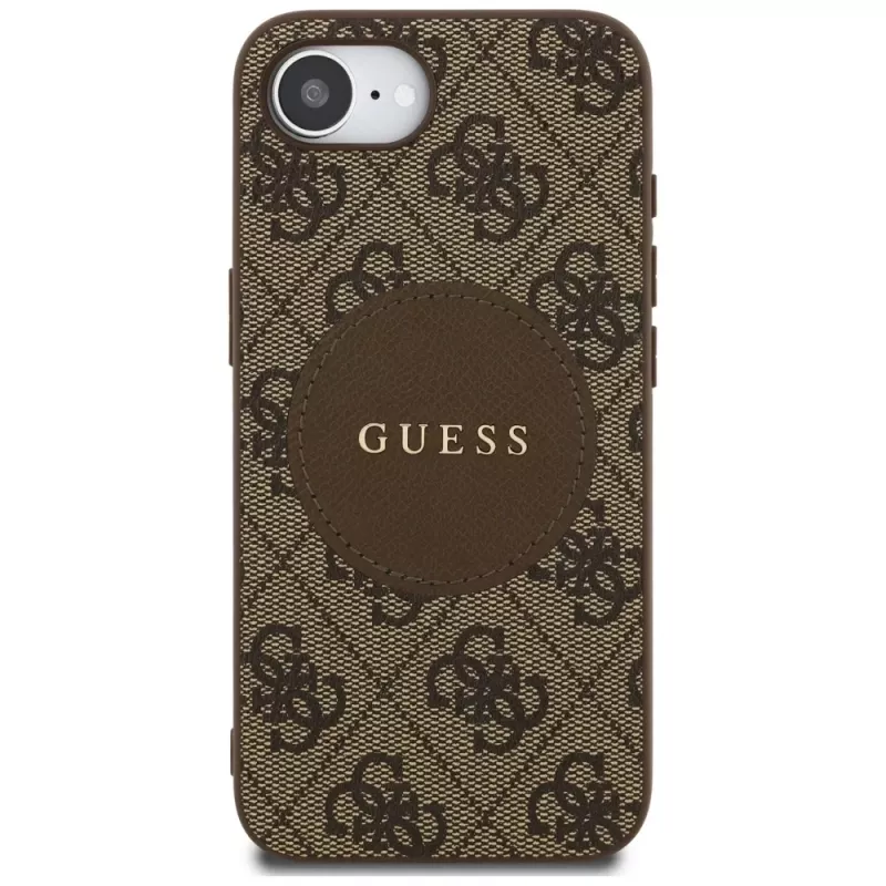 Guess 4G Circle Classic Logo Custodia MagSafe per iPhone 16e (marrone)