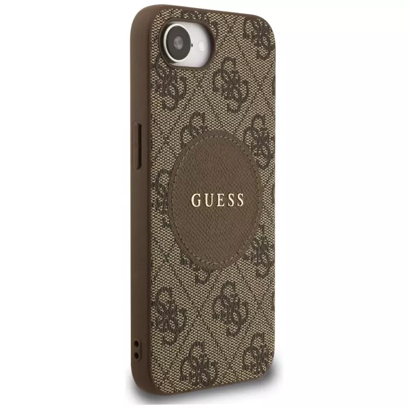 Guess 4G Circle Classic Logo Custodia MagSafe per iPhone 16e (marrone)