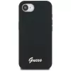 Guess Silicone Script Metal Logo Custodia MagSafe per iPhone 16e (nero)