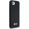 Guess Silicone Script Metal Logo Custodia MagSafe per iPhone 16e (nero)