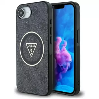 Guess IML Metal Glitter 4G Circle Triangle Custodia MagSafe per iPhone 16e (nero)